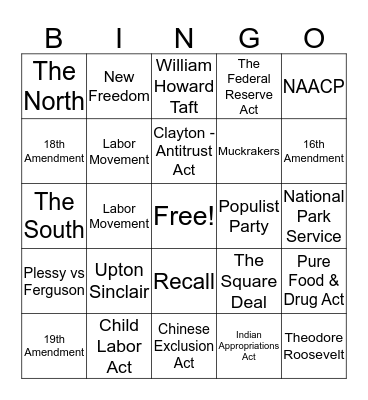 The Progressive Era Bingo Card