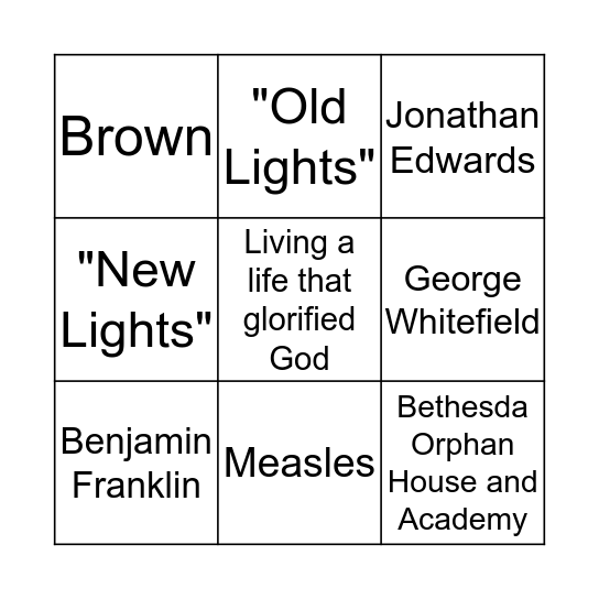 The Great Awakening Bingo Card