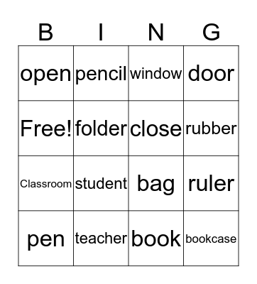 School Things Bingo Card