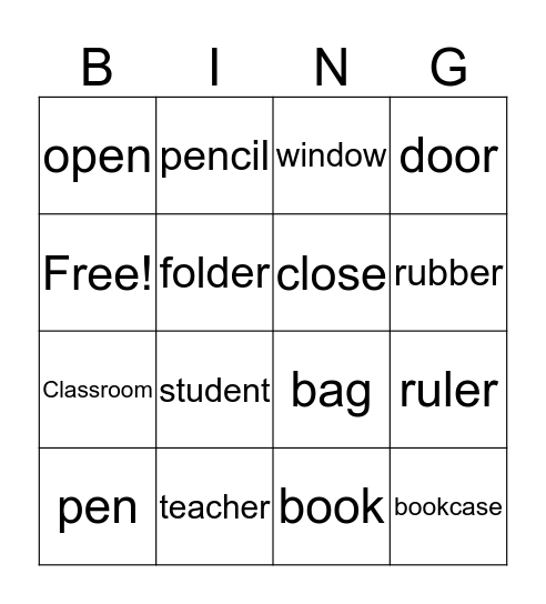 School Things Bingo Card