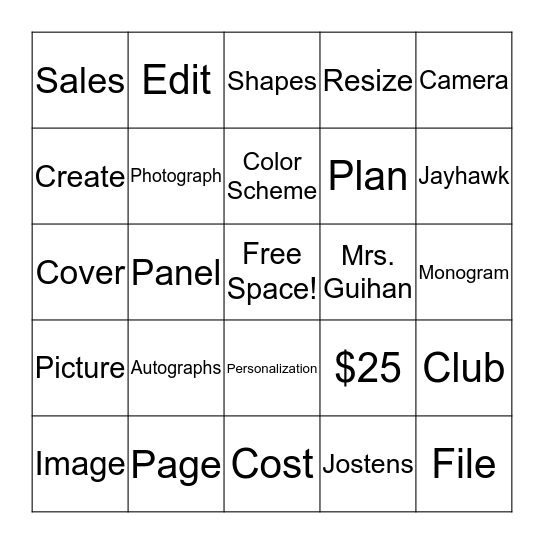 Yearbook Bingo Card