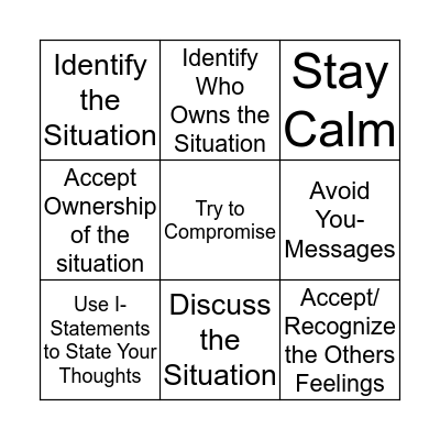 Conflict Resolution Bingo Card