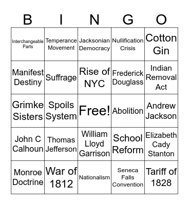 Test Review Bingo Card