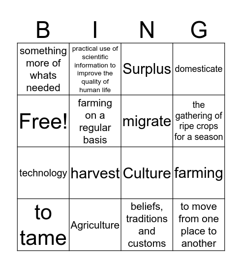 Neolithic Bingo Card