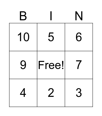 Number Bingo Card