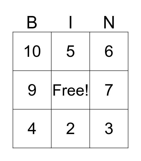 Number Bingo Card