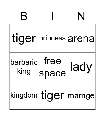 The tiger and the lady Bingo Card