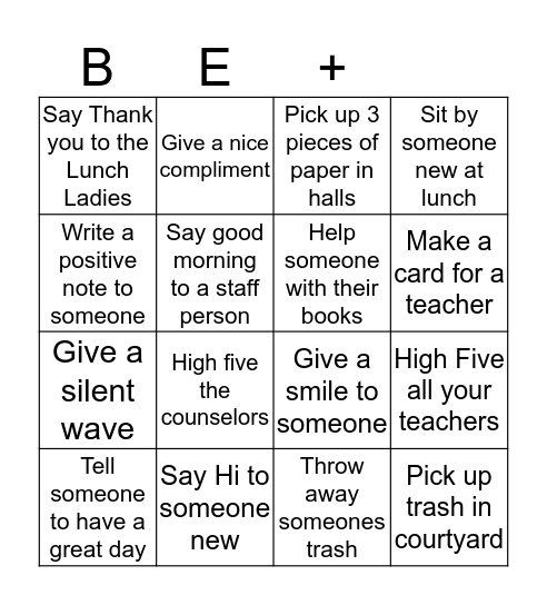 Kindness Challenge Bingo Card