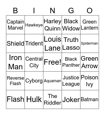 Superhero's Bingo Card