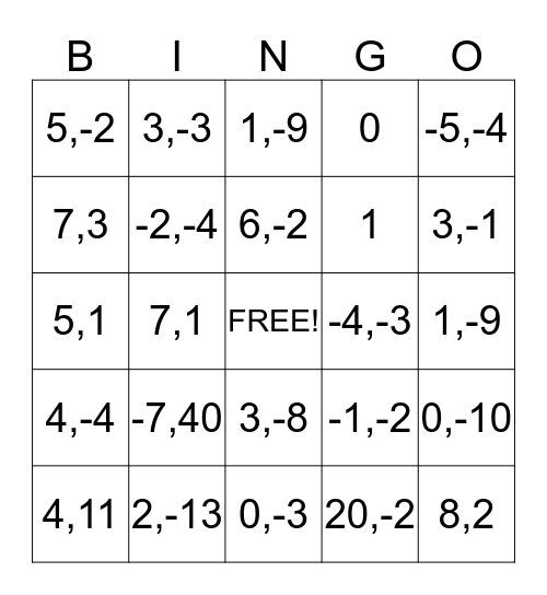 Quadtratics Bingo Card