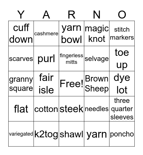 The Yarn Shop YARNO Bingo Card
