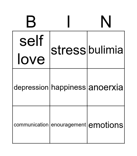 Mental Health Bingo Card