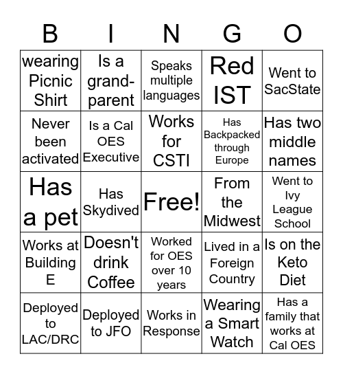 Find Your Coworker Bingo Card