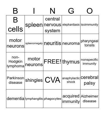 AP MOD. I-Neuro & Lymphatic Bingo Card