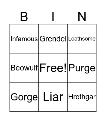 Beowulf Vocabulary BINGO Card