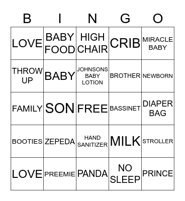 BABY CAMDEN Bingo Card
