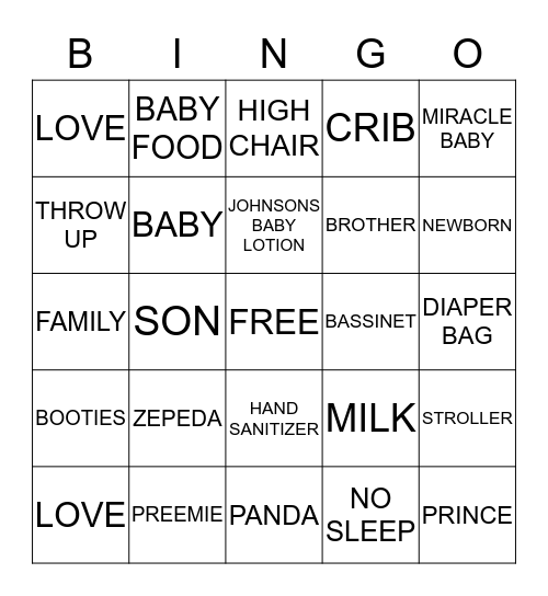 BABY CAMDEN Bingo Card