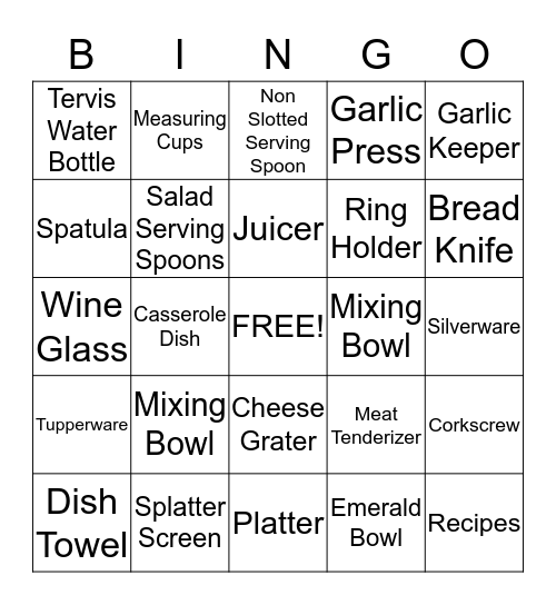 Kate and Ryan Bingo Card