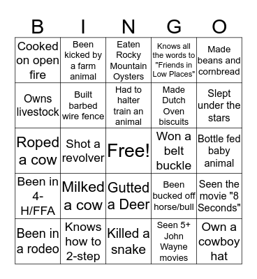 Western Theme Bingo Card
