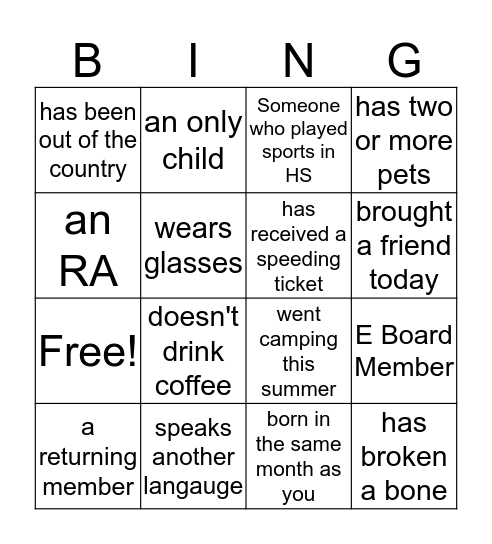 RHAA Bingo Card