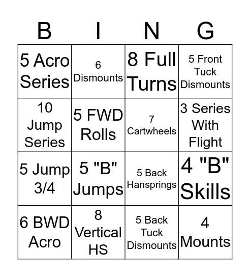 Beam Bingo Card