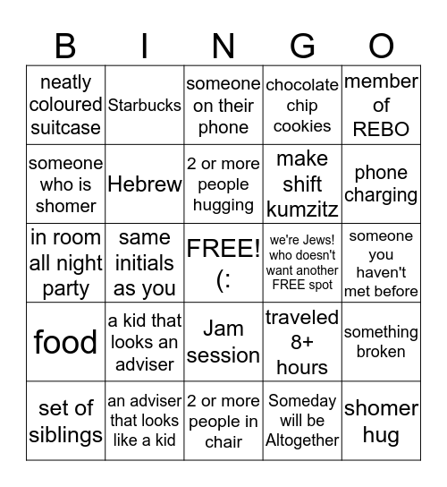 NCSY BINGO Card