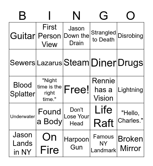 Friday the 13th Part 8 Bingo Card