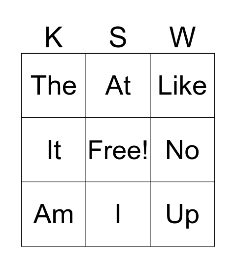 Kinder Sight Words Bingo Card