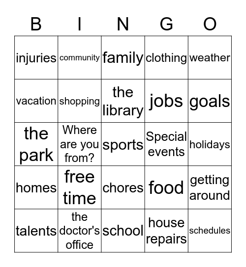 Chatting with Friends Bingo Card