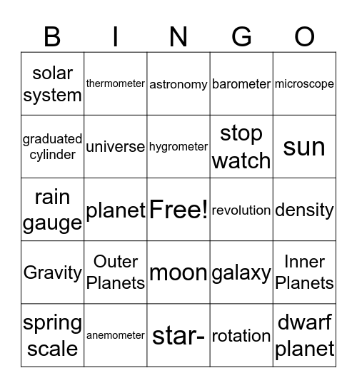 Earth and Space Bingo Card