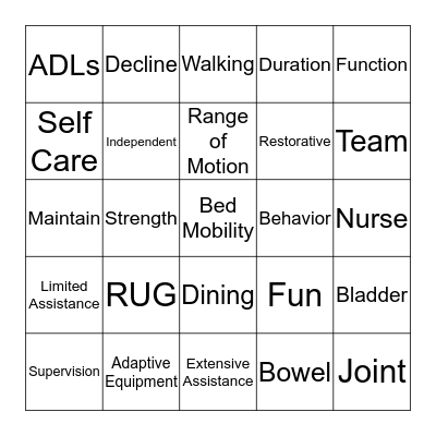 Restorative/MDS BINGO! Bingo Card