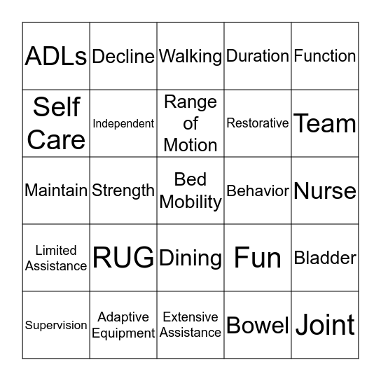 Restorative/MDS BINGO! Bingo Card
