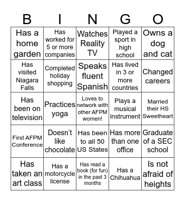 AFPM Women's Network Bingo Card