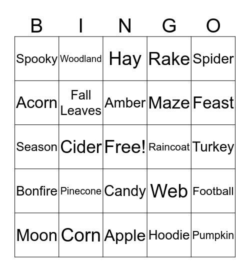 Fall Bingo Card