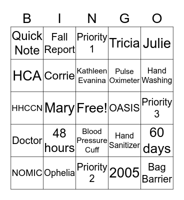 HOME HEALTH BINGO Card