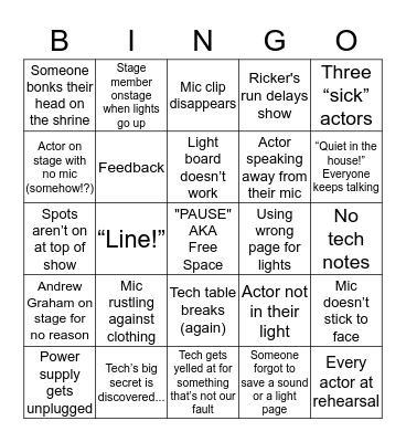 Tech's Tech Bingo Card