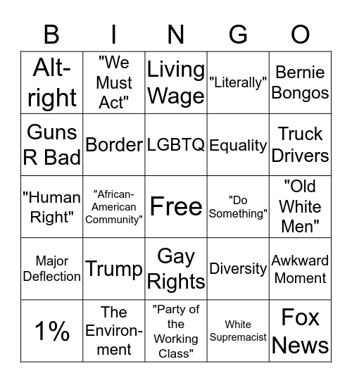 2020 Democratic Debate Bingo Card