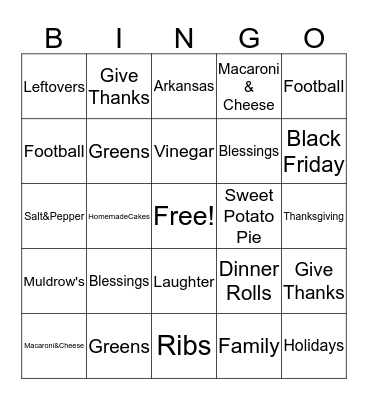 Fulton Thanksgiving Bingo Card