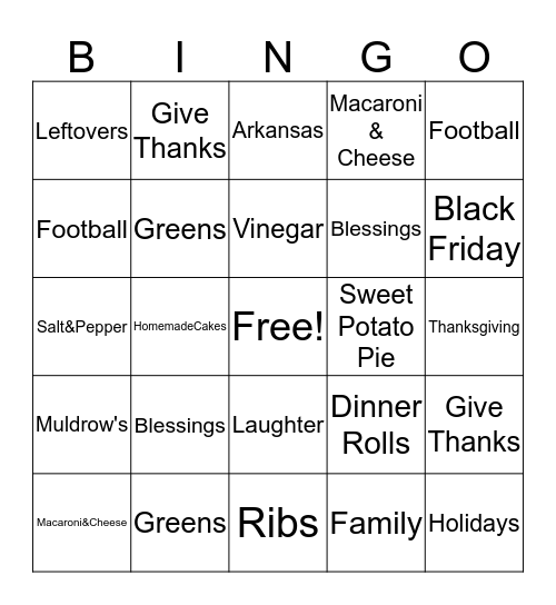 Fulton Thanksgiving Bingo Card