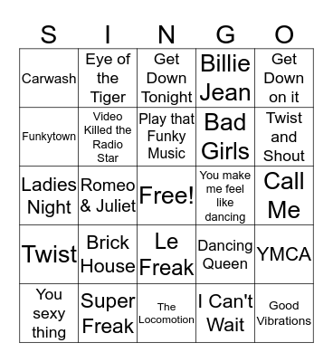 Free to Live Music Bingo Card