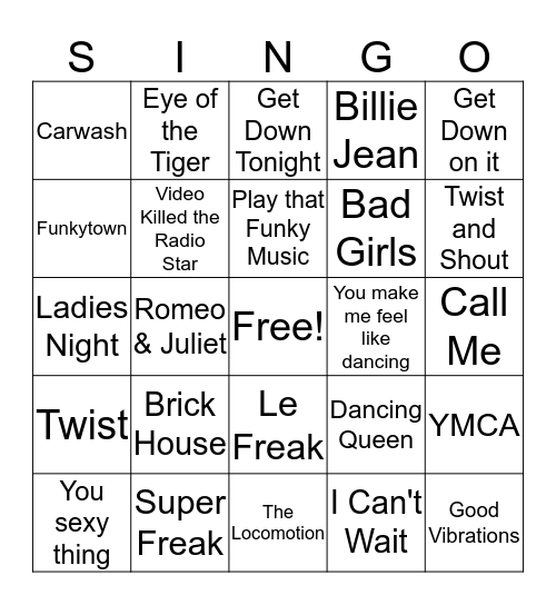 Free to Live Music Bingo Card