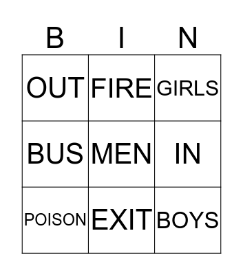 Signs Around You #1 Bingo Card