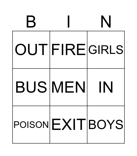 Signs Around You #1 Bingo Card