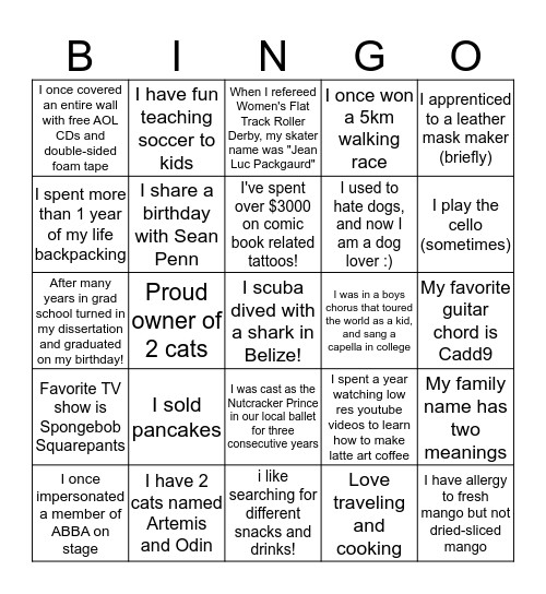 QU People Bingo! Bingo Card