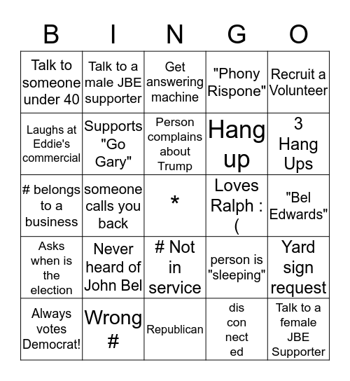 Phonebank Bingo! Bingo Card