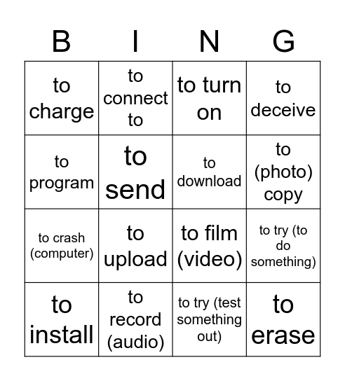 La tecnología: Los verbos Bingo Card