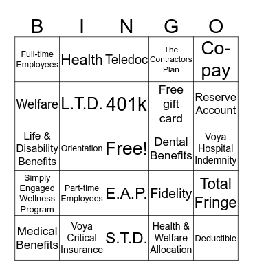 Benefits BINGO Card