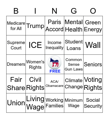 Democratic Primary Debate Bingo Card