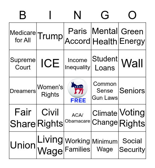 Democratic Primary Debate Bingo Card