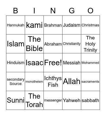 Religions Bingo! Bingo Card